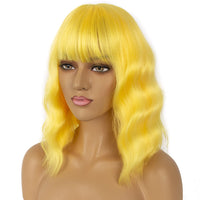 1 x RAW Customer Returns LANCAINI Wavy Wig With Bangs Women s Short Wigs Curly Wavy Bob Synthetic Cosplay Wig for Girls Daily Use Colorful Wigs Yellow  - RRP €20.2