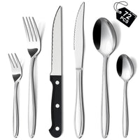 1 x RAW Customer Returns Hunnycook cutlery set 72-piece with steak knife, premium stainless steel cutlery set for 12 people, elegant cutlery set with knife fork spoon for home restaurant party, dishwasher safe - RRP €36.0