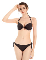 1 x RAW Customer Returns EONAR Women s Side Tied Bikini Sets Detachable Swimwear Push up Bikini Top with Halter Straps XL, Black  - RRP €31.0