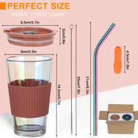 1 x RAW Customer Returns UHAPEER glass cup 450ml set of 2, smoothie cup to go, drinking cup with splash-proof lid and straw, travel mug, iced coffee cup to go, BPA free whiskey glasses drinking glass - RRP €23.18