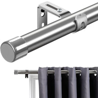 1 x Brand New INFLATION curtain rods with cap knobs 76-198cm, silver curtain rod silver end caps with brackets fitting set window rods for living room outdoor area - RRP €24.36