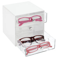 1 x RAW Customer Returns mDesign storage box for glasses plastic glasses rack with 3 compartments glasses storage for glasses, sunglasses and reading glasses transparent and white - RRP €31.14