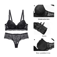 1 x RAW Customer Returns SHEKINI Women s Bra Set Bra and Thong Lace Strapless Removable Straps Push Up Underwire Bra Underwear Lingerie Thong Lingerie Sets Black, 40 90C  - RRP €26.41