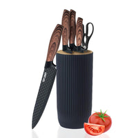 1 x RAW Customer Returns Knife Set, 6-Piece Black Sharp Knife Block Set for Kitchen, Non-Stick Non-Slip Stainless Steel Chef s Knife Set with Universal Knife Block Suitable for Home Restaurant Picnic Black  - RRP €30.22