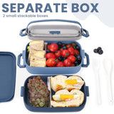 1 x RAW Customer Returns Bugucat lunch box 2400 ml, 3 in 1 bento box, lunch box, leak-proof, airtight lunch box with compartments and cutlery set, breakfast box, snack box for on the go, lunch box, snack box for adults, dark blue - RRP €18.94