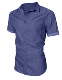 1 x RAW Customer Returns Husmeu Men s Short Sleeve Denim Shirt with Pocket Casual S-XXL Dark Blue XL - RRP €27.6