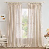 1 x RAW Customer Returns MIULEE Linen Curtains Bedroom Translucent Interior Curtains with Curled Ribbon Modern Transparent Living Room Curtains Living Room 140x280 cm Rice White 2 Panels - RRP €39.31