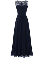 1 x RAW Customer Returns Dressystar 0046 Evening Dress Basic Chiffon Lace Sleeveless Bridesmaid Dresses Floor Length Navy Blue L - RRP €56.18