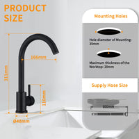 1 x RAW Customer Returns HOMELODY Black Kitchen Faucet Mixer Tap with High Spout and G3 8 Connection, High Pressure Sink Faucet 360 Swivel, Stainless Steel Faucet Single Lever Kitchen Tap, Matt Black - RRP €37.99