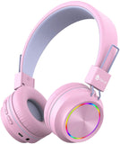 1 x RAW Customer Returns iClever Bluetooth Kids Headphones, Colorful LED Lights, 94dB Volume Limit, Foldable, Adjustable, Wireless and Wired, Built-in Microphone for PC, Tablet, Kindle - RRP €20.16