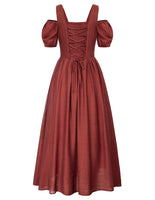 1 x RAW Customer Returns Gothic Medieval Dress Women s A-Line Off Shoulder Rockabilly Swing Dress Brick Red M - RRP €32.77