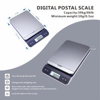 1 x RAW Customer Returns UNIWEIGH digital postal scale 39kg 86lb, letter scale, parcel scale, platform scale, kitchen scale, gram scale, postal scale with hold tare function for office, home, warehouse, market, USB cable, tape measure blue  - RRP €34.99