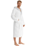 1 x RAW Customer Returns Morgenstern bathrobe for men made of cotton with hood in white with gray bath coat ankle-length men s bathrobe velor size L - RRP €60.46