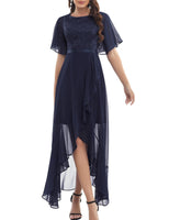 1 x RAW Customer Returns Gardenwed evening dresses elegant for wedding festive dress chiffon sleeve ruffles bridesmaid dress bridesmaid dress party graduation dress long ball gown navy 3XL - RRP €62.99