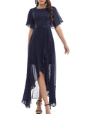 1 x RAW Customer Returns Gardenwed evening dresses elegant for wedding festive dress chiffon sleeve ruffles bridesmaid dress bridesmaid dress party graduation dress long ball gown navy S - RRP €60.62