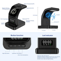 1 x RAW Customer Returns 5 in 1 Wireless Charging Station With Alarm Clock Night Light, 15W Fast Magnetic Wireless Charging Station Compatible for MagSafe iPhone 15 14 13 12, Apple Watch, Airpods QC3.0 Adapter Included  - RRP €23.59