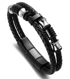 1 x RAW Customer Returns Halukakah Plus Shadow Men s Bracelet Handmade Genuine Leather Black Magnetic Clasp Stainless Steel Black Titanium Beads Silver Black FREE Gift Box Size Adjustable 21.5cm-23cm - RRP €24.0