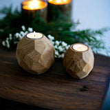 1 x RAW Customer Returns Tealight set - candle holder - made of oiled oak with two diamond-cut balls - including candles, stylish decoration, table decoration, linseed oil, wood - RRP €23.18