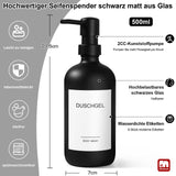 1 x RAW Customer Returns GMISUN shampoo bottles for filling, 4 pieces 500ML shower gel and shampoo dispenser for shower, glass soap dispenser shower black matt, stylish shower dispenser for bathroom, modern shower gel dispenser for shower - RRP €24.99