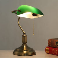 1 x RAW Customer Returns FISHTEC - Green banker lamp - vintage retrode bedside lamp - notary, avocado, bookcase - base E27 - opaline glass - switch chain - 38 CM - base bronze - RRP €20.4