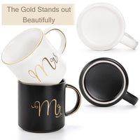 1 x RAW Customer Returns Yesland 2 Pieces Mr and Mrs Mugs Ceramic 360ml Coffee Cups Engagement Mr and Mrs Coffee Mugs Cups Set, Perfect for Coffee, Tea and Water for Wedding, Valentines Gift Black and White  - RRP €24.19