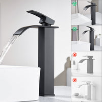 1 x RAW Customer Returns Black Bathroom Faucet, Dolinvo Waterfall Basin Mixer Tap Bathroom Mixer Tap, Single Lever Bathroom Faucet, Cold and Hot Water Available Basin Mixer Tap - RRP €50.87