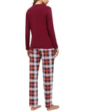 1 x RAW Customer Returns Uniexcosm Women s Cotton Pajama Set Long Two-Piece Sleepwear Raglan Sleeves Sleepwear and Checked Pajama Bottoms Leisure Suit Style 1 Wine Red M - RRP €35.99