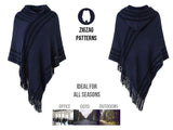 1 x Brand New Ferand Poncho Women s Cape with Hood, Zigzag Design and Pretty Fringed Hem, Navy Blue, One Size - RRP €24.0