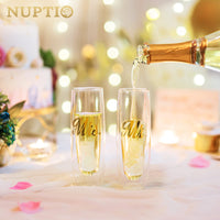 1 x RAW Customer Returns NUPTIO champagne glasses with engraving champagne glasses wedding for the bride and groom double-walled champagne glasses wedding glasses prosecco glasses personalized gold, set of 2 with gift box - RRP €20.5