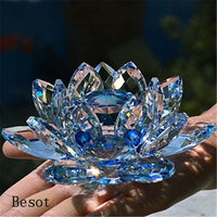 2 x RAW Customer Returns TYGJB Fine Quartz Crystal Glass Lotus Flower Natural Stones Minerals Feng Shui Ball Crystals Flowers Wedding Souvenirs Blue  - RRP €27.78