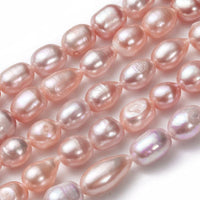 1 x RAW Customer Returns Freshwater Pearls, 10mm Cultured Pearls, Cream-Apricot Color, Oval Shape-Rice Grain, Baroque, Shell Pearls, Stringing - RRP €12.05