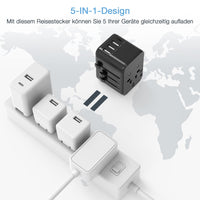 1 x RAW Customer Returns TESSAN travel adapter worldwide, universal travel plug with 3USB, 1USB C and 1AC socket, international socket adapter, universal adapter for Germany USA England Italy Australia, black - RRP €24.99