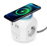 1 x RAW Customer Returns HOMEPROTEK charging cube power strip with USB - 7-in-1 multiple socket with USB C, USB A, 3 sockets and inductive charging station, multi-socket with switch wireless charger for devices, white - RRP €39.99