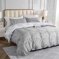 1 x RAW Customer Returns Lekesky bed linen 200x200, bed linen 3-piece duvet cover, floral pattern microfiber 200x200 bed linen set microfiber with pillowcase with zipper 80x80cm 2, branches gray white - RRP €30.24