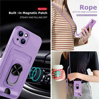 1 x Brand New JMstore Necklace Cord Case Compatible with Samsung Galaxy A02 M02, 360 Ring Holder with Card Slot Camera Protection Silicone Case-Purple - RRP €12.98