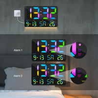 1 x RAW Customer Returns SZELAM Digital Clock Large Display, 11.3 Digital RGB Wall Alarm Clock with Radio Remote Control, LED Oversized Wall Clock with Date Temp, Dual Alarm, Night Light Mode, Snooze Alarm Clock for Home Bedroom Black  - RRP €41.34