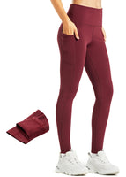 1 x RAW Customer Returns Libin Thermal Leggings Women Winter Warm Thermal Leggings Running Pants High Waist Water-Repellent Thermal Pants Sports Leggings Women Long with Pockets, Ruby Wine, XL-New - RRP €28.98