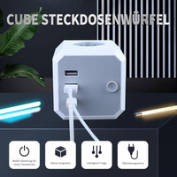 2 x RAW Customer Returns Socket cube with USB, 4-way socket cube 3000W 13A with 2 USB 1 USB C, 1.8 meter braided cable with switch for wall socket - RRP €32.26