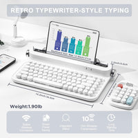 1 x RAW Customer Returns YUNZII ACTTO B305 Wireless Typewriter Keyboard, Retro Bluetooth Aesthetic Keyboard with Built-in Stand for Multi-Device B305, Snow White  - RRP €63.97