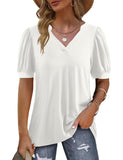 1 x RAW Customer Returns Beluring Women s Summer Short Sleeve Casual T-Shirt Solid Color V-Neck T-Shirt White S - RRP €26.58