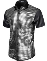 1 x RAW Customer Returns JOGAL Men s Sequin Short Sleeve Disco Shirt, Black Silver, M - RRP €31.99