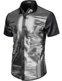 1 x RAW Customer Returns JOGAL Men s Sequin Short Sleeve Disco Shirt, Black Silver, M - RRP €31.99