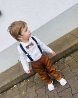 1 x RAW Customer Returns Volunboy Newborn Gentleman Outfits and Coordinates, Bow Shirt and Suspenders Trousers 4 Pieces 5-6 years, White Dots, Size 130  - RRP €24.0