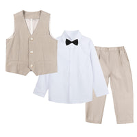 1 x RAW Customer Returns LOLANTA Boys 4 Piece Suit Vest Set Kids Birthday Wedding Party Beige 130 - RRP €39.98