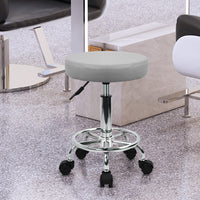 1 x RAW Customer Returns KKTONER Round PU Leather Stool with Footrest, Swivel Height Adjustment, Spa, Drawing, Salon, Tattoo, Work, Office, Massage, Task Chair, Small Grey  - RRP €35.99