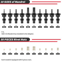 1 x RAW Customer Returns Beaspire Rivet Nut Adapter Kit for Electric Drill, Professional Cordless Drill Driver Rivet Adapter Kit, 10 Type Mandrels and 50 Rivet Nuts M3-M10, 8-32, 10-24, 10-32 and 1 4-20 , Robust Carrying Case - RRP €58.02