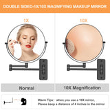 1 x RAW Customer Returns FFowcye 8 wall-mounted cosmetic mirror with magnification, 1X 10X make-up mirror for bathroom black, 360 rotating extension - wall-mounted shaving mirror. - RRP €30.12