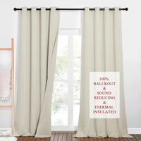 1 x RAW Customer Returns PONY DANCE 100 Indoor Blackout Curtains 2 Pieces 132x260 CM Three-Layer Sound-Absorbing Curtains Thermal Curtains with Rings Bedroom Curtains Living Room Curtains, Light Beige - RRP €102.95