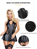 1 x RAW Customer Returns comeondear Women s Leather Dress with Suspenders Sexy Wetlook Latex Lingerie Large Sizes Faux Leather Lingerie for Chubby Women Mini Dress Negligee Curvy Lingerie Party Dress Clubwear Black, XS-S  - RRP €26.21