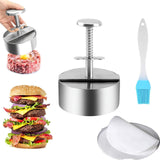 8 x Brand New Burger pattie press, 304 stainless steel burger press for meat grinder with 50 silicone oil paper an oil brush, 11.4 cm professional burger press, non-stick pattie maker, patty shaper for delicious hamburgers, patties - RRP €163.2